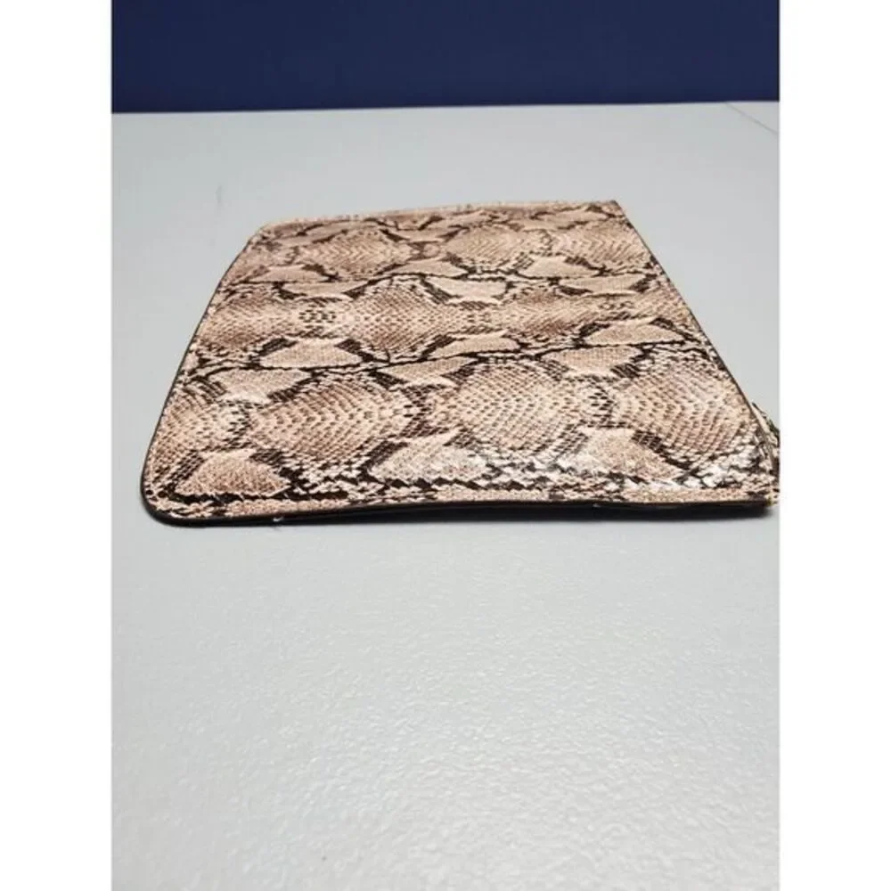 Makeup Pencil Bag Pink Brown Snake Print Leather‎ Zip Pouch Single Compartment